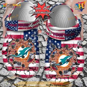 NFL Crocs Miami Dolphins American Flag Breaking Wall Crocs Clog Shoes