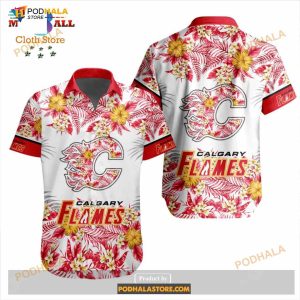 NHL Calgary Flames Flowers Trending Style Special Design Button Funny Hawaiian Shirt