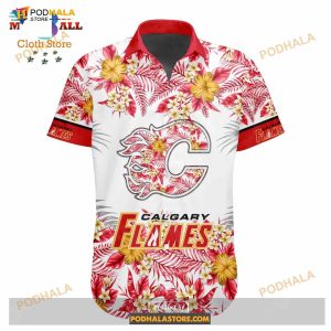Nhl Calgary Flames Flowers Trending Style Special Design Button Funny Hawaiian Shirt 2