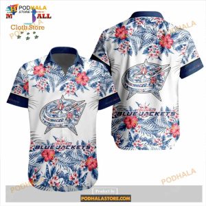 Nhl Columbus Blue Jackets Flowers Trending Style Special Design Button Funny Hawaiian Shirt 2