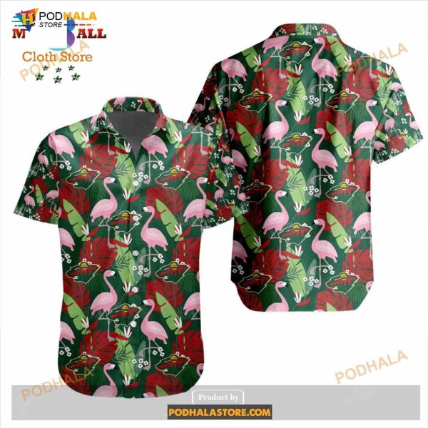 NHL Minnesota Wild Crane Bird Special Design Button Funny Hawaiian Shirt