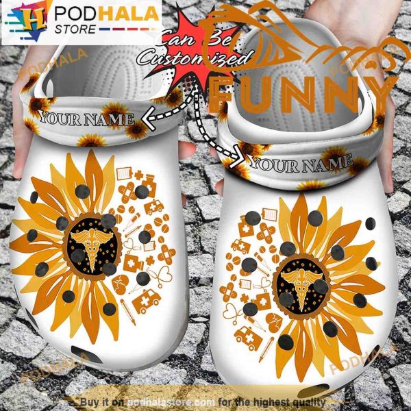 Nurse Symbol Sunflower 3D Crocs, Funny Crocs