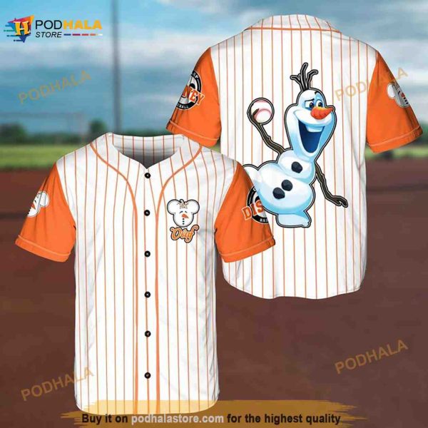 Olaf The Pitcher Frozen Disney Cartoon Pinstripe 3D Baseball Jersey