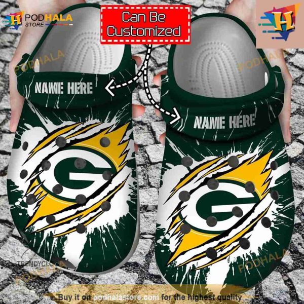 Packers Crocs Personalized Green Bay Packers Football Ripped Claw Crocs Clog Shoes