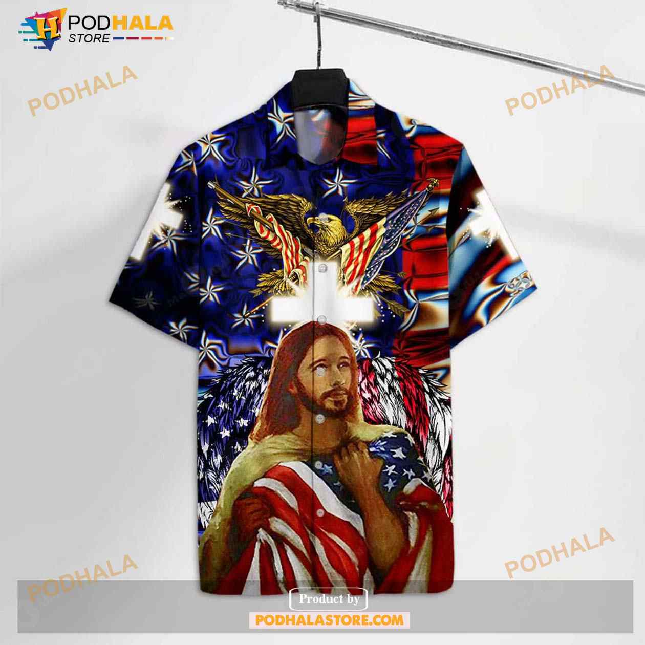 Patriot 4th Of July God Cross American Flag Eagle Funny Hawaiian Shirt Patriot 4th Of July God Cross American Flag Eagle Funny Hawaiian Shirt