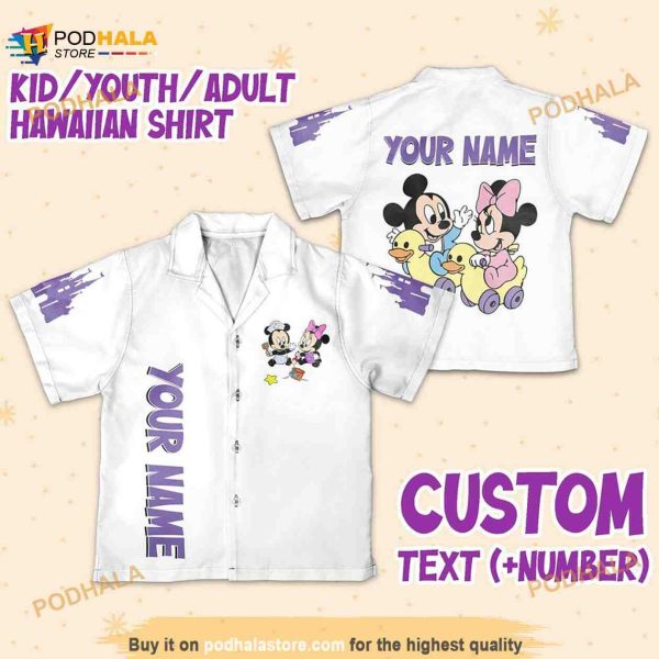 Personalize Name Disney Baby Mikey Minnie Castle Heather White Hawaiian Shirt
