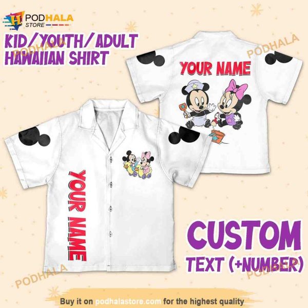 Personalize Name Disney Baby Mikey Minnie White, Mikey Minnie Hawaiian Shirt