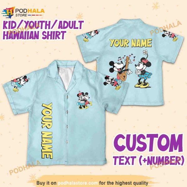 Personalize Name Disney Mikey Minnie Vintage Guitar, Hawaiian Shirt