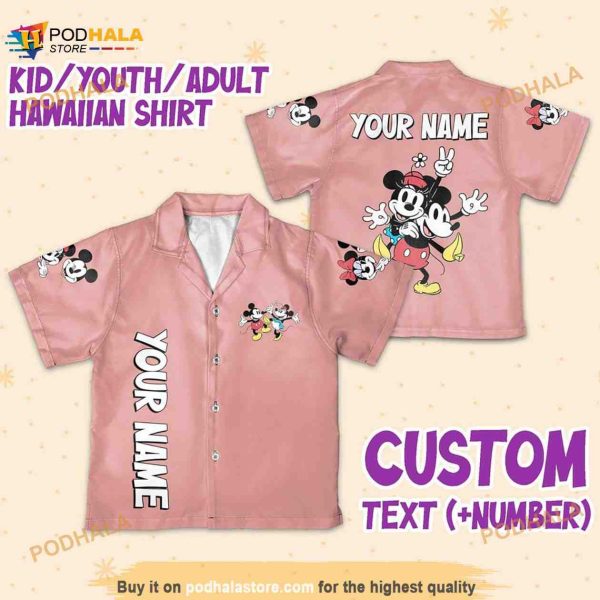 Personalize Name Disney Mikey Minnie Vintage Pink, Minnie Hawaiian Shirt
