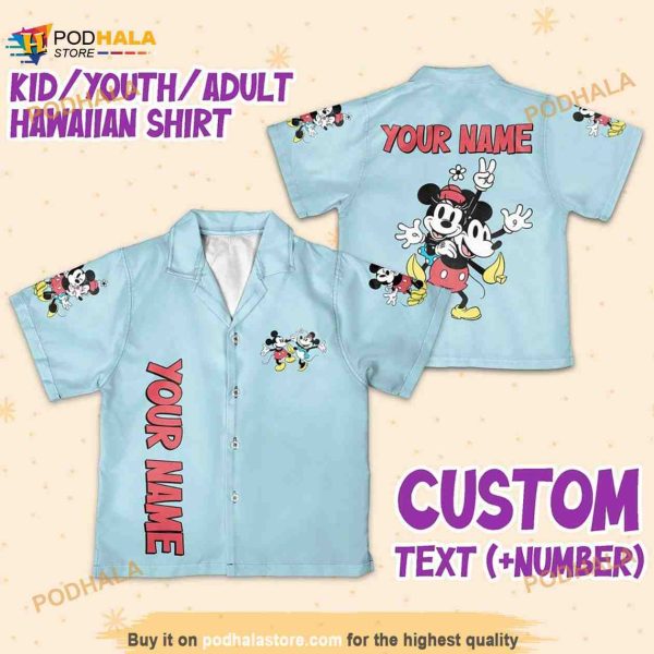 Personalize Name Disney Mikey Minnie Vintage Style, Mikey Minnie Hawaiian Shirt
