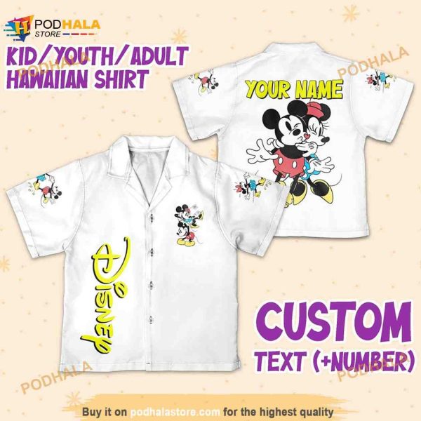 Personalize Name Disney Mikey Minnie Vintage White, Mikey Minnie Hawaiian Shirt