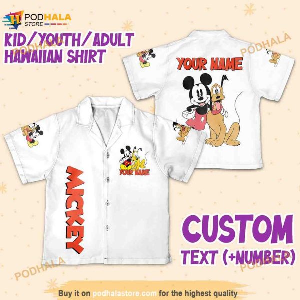 Personalize Name Disney Mikey Pluto Vintage White, Mikey Hawaiian Shirt