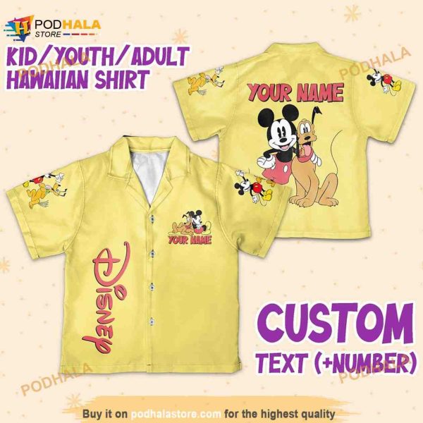 Personalize Name Disney Mikey Pluto Yellow, Hawaiian Shirt