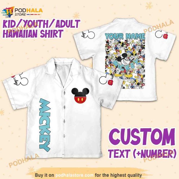 Personalize Name Mikey Disney Friends White, Mikey Hawaiian Shirt