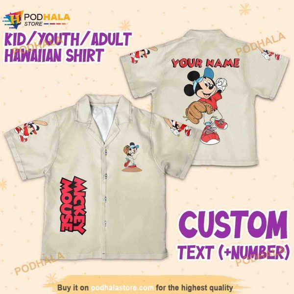Personalize Name Vintage Disney Mickey Mouse Play Baseball, Mickey Mouse Hawaiian Shirt