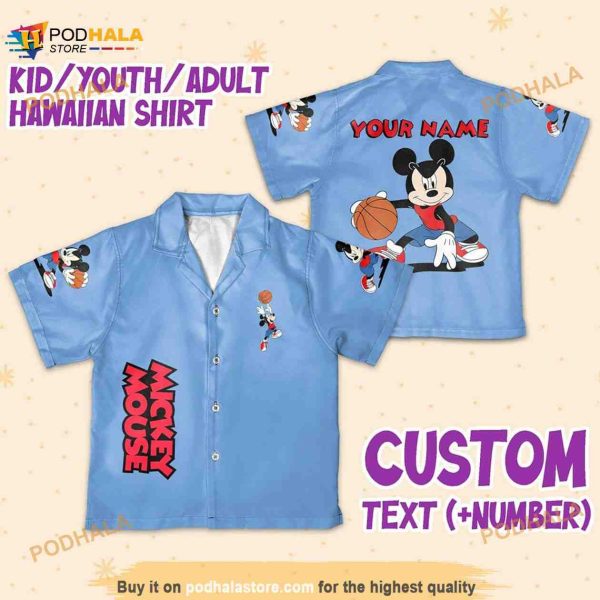 Personalize Name Vintage Disney Mickey Mouse Playing Basketball, Mickey Hawaiian Shirt