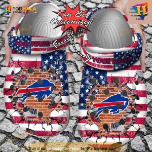 Personalized Buffalo Bills American Flag Breaking Wall Crocs Clog Shoes