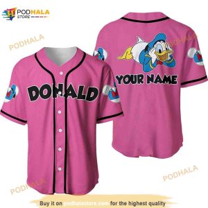 Personalized Chilling Donald Duck Disney 3D Baseball Jersey - Pink