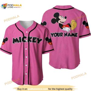 Personalized Chilling Mickey Mouse Disney 3D Baseball Jersey - Pink
