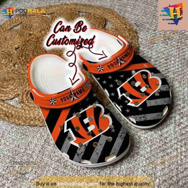 Personalized Cincinnati Bengals American Flag Crocs Clog Shoes Comfortable For Women Men