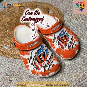 Personalized Cincinnati Bengals Football Ripped American Flag Crocs Clog Shoes