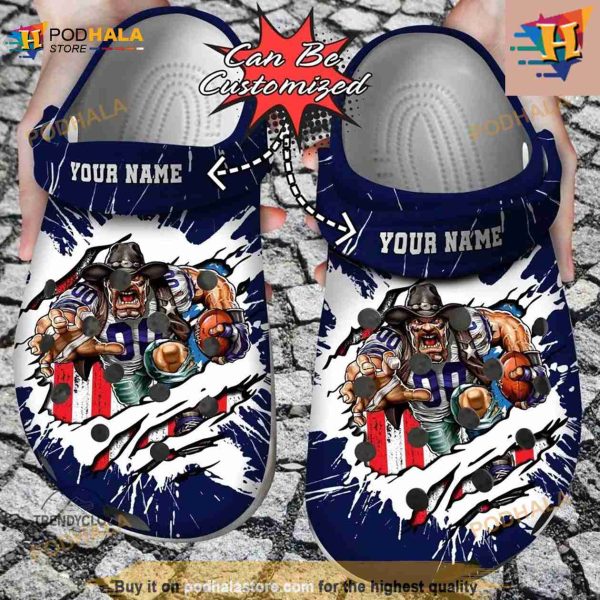 Personalized Dallas Cowboys Mascot Ripped Flag Crocs Clog Shoes