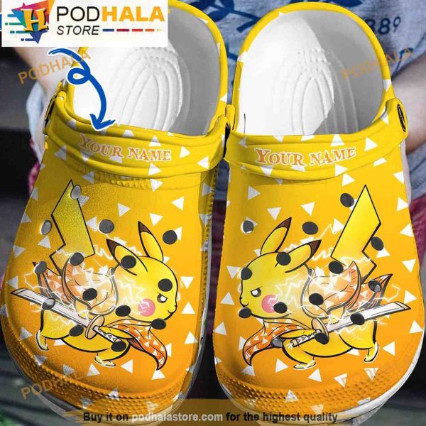 Personalized Demon Slayer Pikachu 3D Crocs Shoes, Funny Crocs