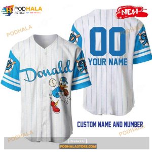 Personalized Donald Duck All Over Print Pinstripe White Baseball Jersey