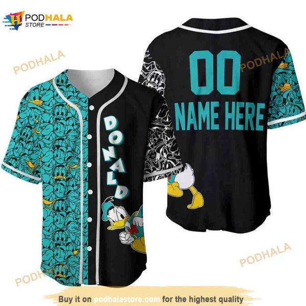 Personalized Donald Duck Pattern All Over Print 3D Baseball Jersey & Turquoise