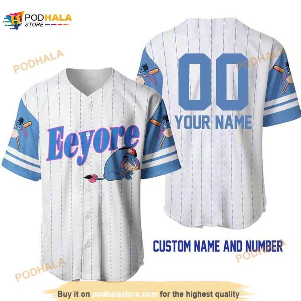 Personalized Eeyore Donkey Winnie The Pooh Pinstripe 3D Baseball Jersey