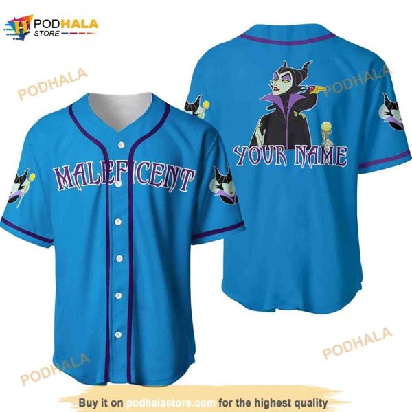 Personalized Evil Queen Maleficent Disney 3D Baseball Jersey Blue