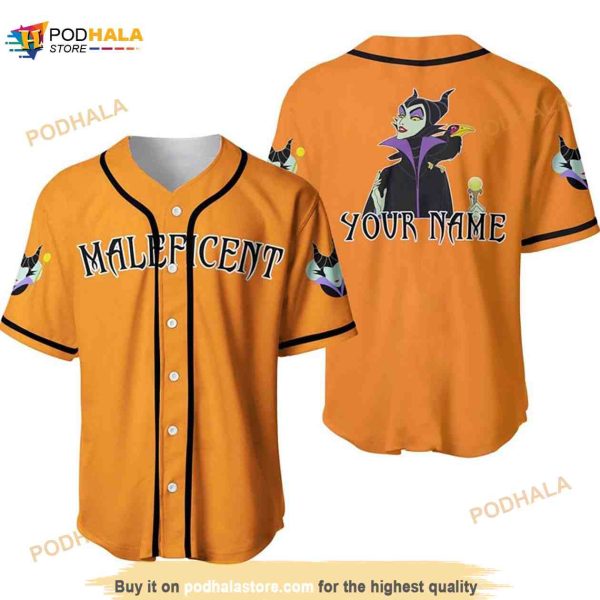 Personalized Evil Queen Maleficent Disney 3D Baseball Jersey Orange