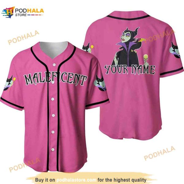 Personalized Evil Queen Maleficent Disney 3D Baseball Jersey – Pink