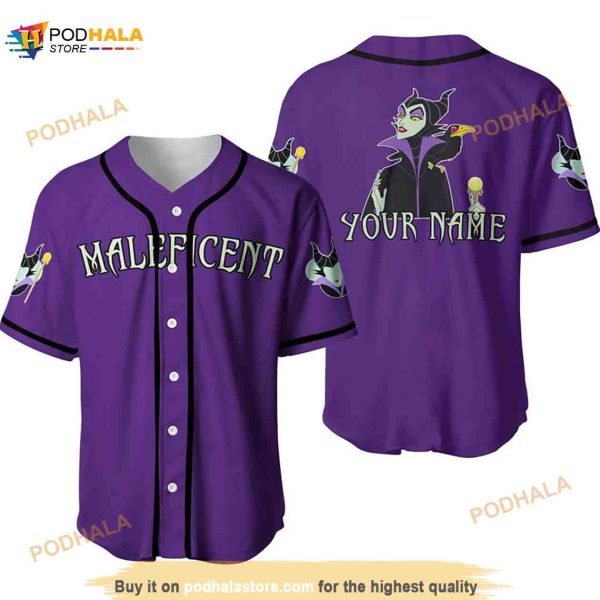 Personalized Evil Queen Maleficent Disney 3D Baseball Jersey Purple