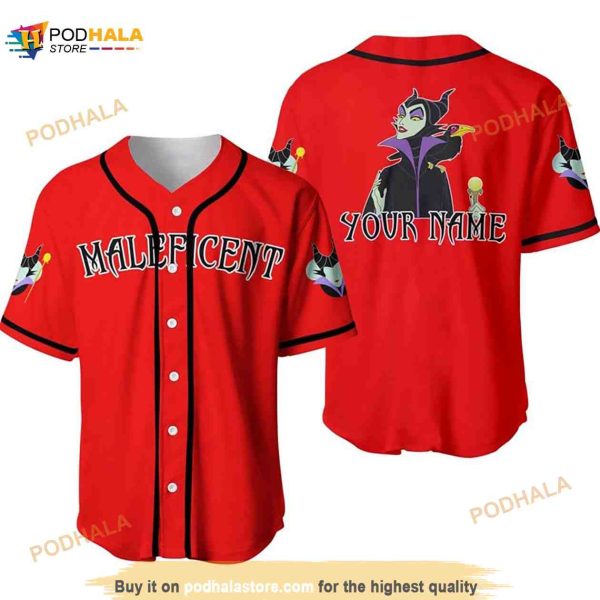 Personalized Evil Queen Maleficent Disney 3D Baseball Jersey Red