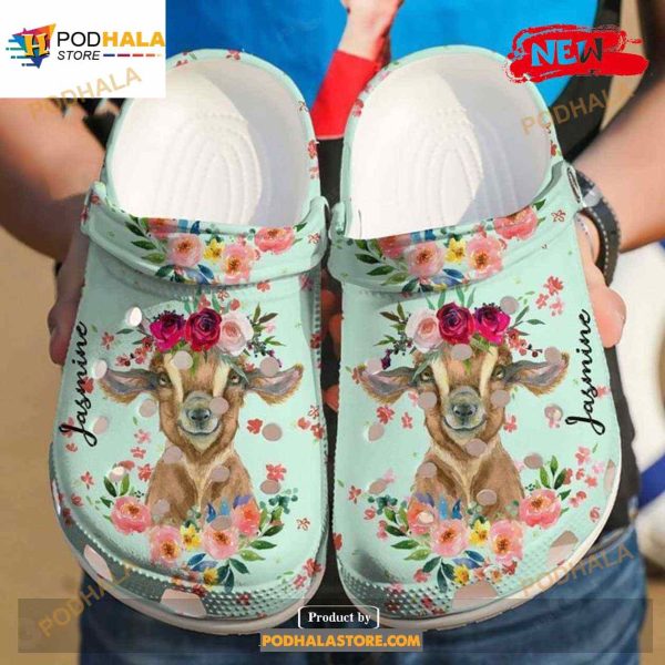 Personalized Goat Floral Design Crocs Clog Shoes