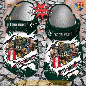 Personalized Green Bay Packers Mascot Ripped Flag Crocs Clog Shoes
