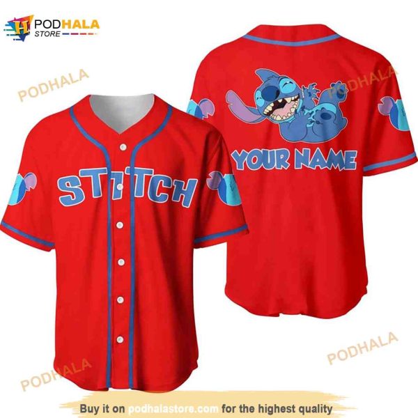 Personalized Happy Stitch Disney All Over Print 3D Baseball Jersey