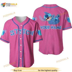Personalized Happy Stitch Disney All Over Print 3D Baseball Jersey - Pink