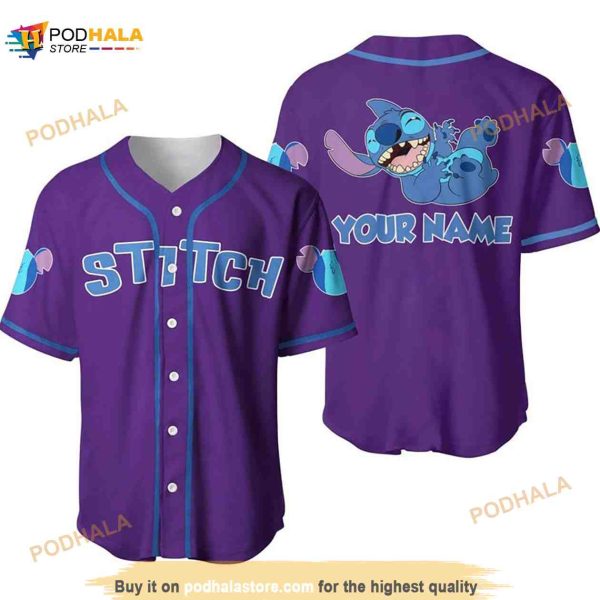 Personalized Happy Stitch Disney All Over Print 3D Baseball Jersey Purple