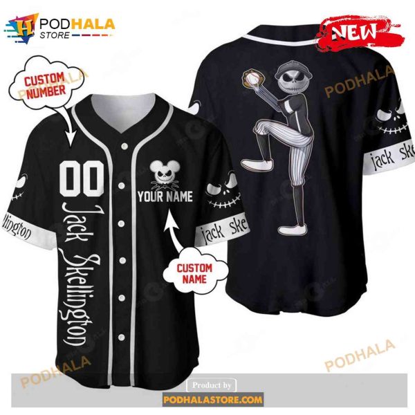 Personalized Jack Skellington Disney All Over Print Black Baseball Jersey