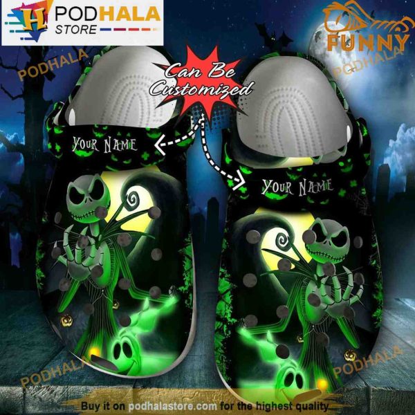 Personalized Jack Skellington Green 3D Crocs Halloween, Nightmare Before Christmas