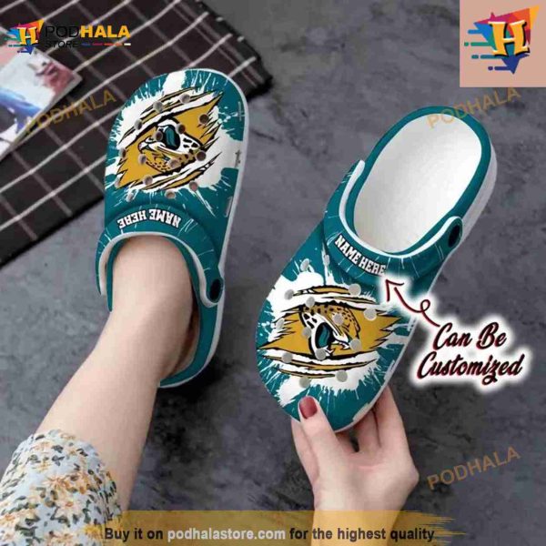Personalized Jacksonville Jaguars Football Ripped Claw Crocs Clog Shoes