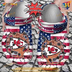 Personalized Kansas City Chiefs American Flag Breaking Wall Crocs Clog Shoes