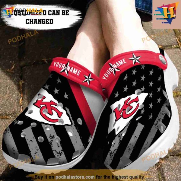 Personalized Kansas City Chiefs American Flag Crocs Clog Shoes