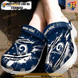 Personalized Los Angeles Rams Football Ripped Claw Crocs Clog Shoes 2