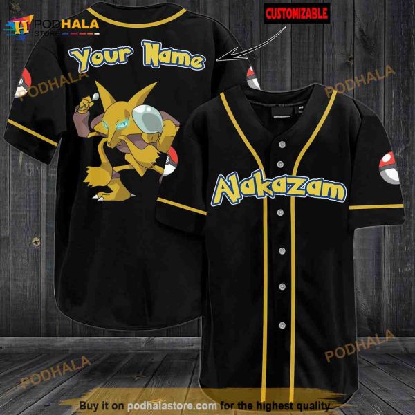 Personalized Name Alakazam Pokemon 3D Baseball Jersey