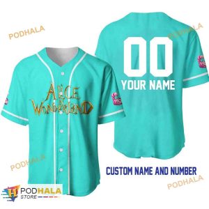 Personalized Name Alice In Wonderland Baseball Jersey - Turquoise