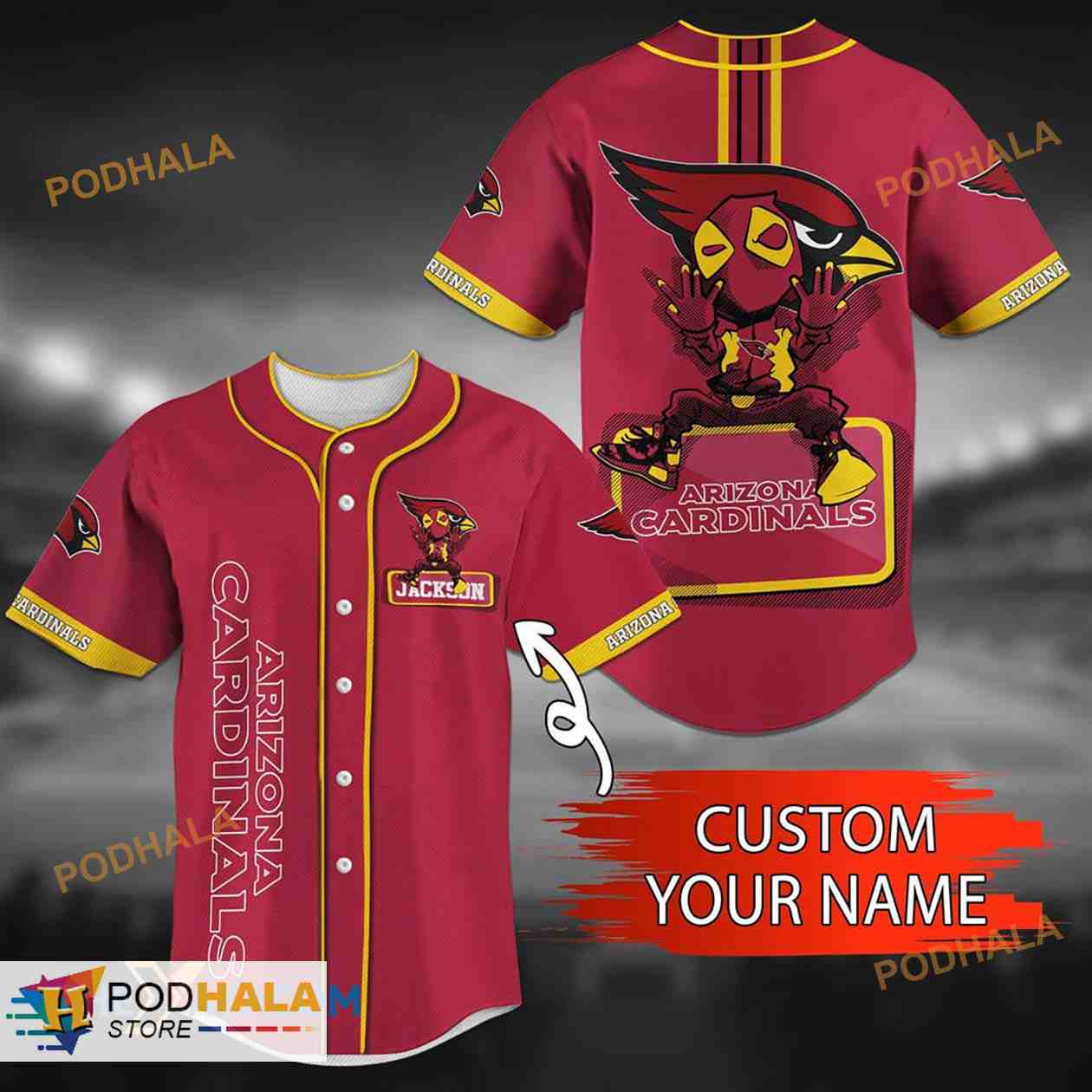 Arizona Cardinals Custom Name And Number Baseball Jersey NFL Shirt