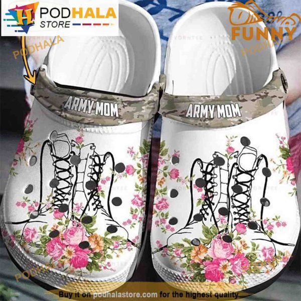 Personalized Name Army Mom Boots Veteran 3D Crocs